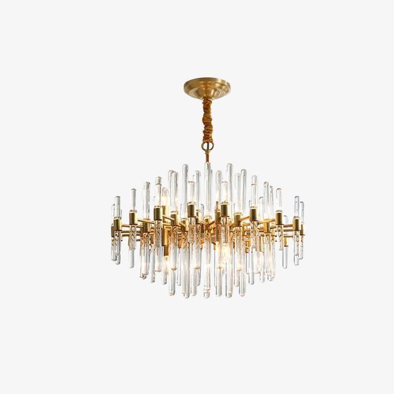 Brass_Chandelier_with_Clear_Glass_Rods_Shade - Oleniva
