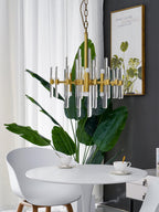 Brass_Chandelier_with_Clear_Glass_Rods_Shade_2 - Oleniva