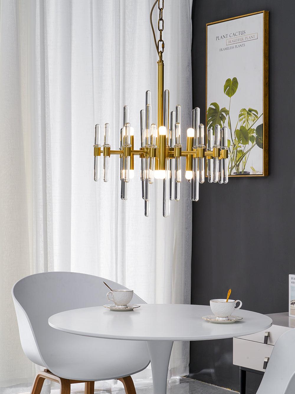Brass_Chandelier_with_Clear_Glass_Rods_Shade_3 - Oleniva