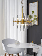 Brass_Chandelier_with_Clear_Glass_Rods_Shade_3 - Oleniva