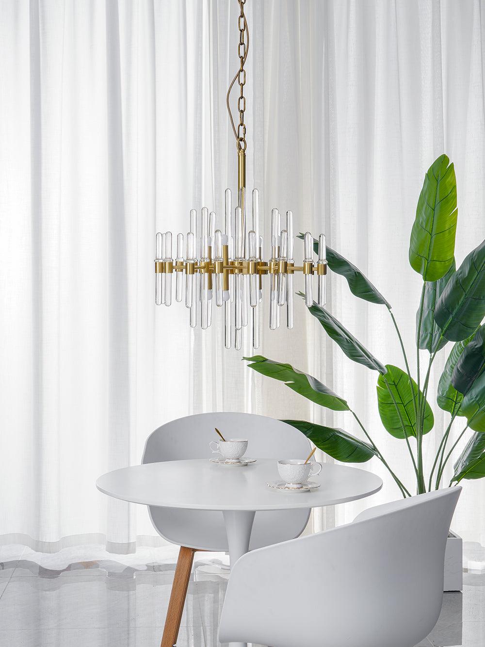 Brass_Chandelier_with_Clear_Glass_Rods_Shade_4 - Oleniva