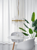 Brass_Chandelier_with_Clear_Glass_Rods_Shade_4 - Oleniva