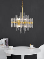 Brass_Chandelier_with_Clear_Glass_Rods_Shade_5 - Oleniva