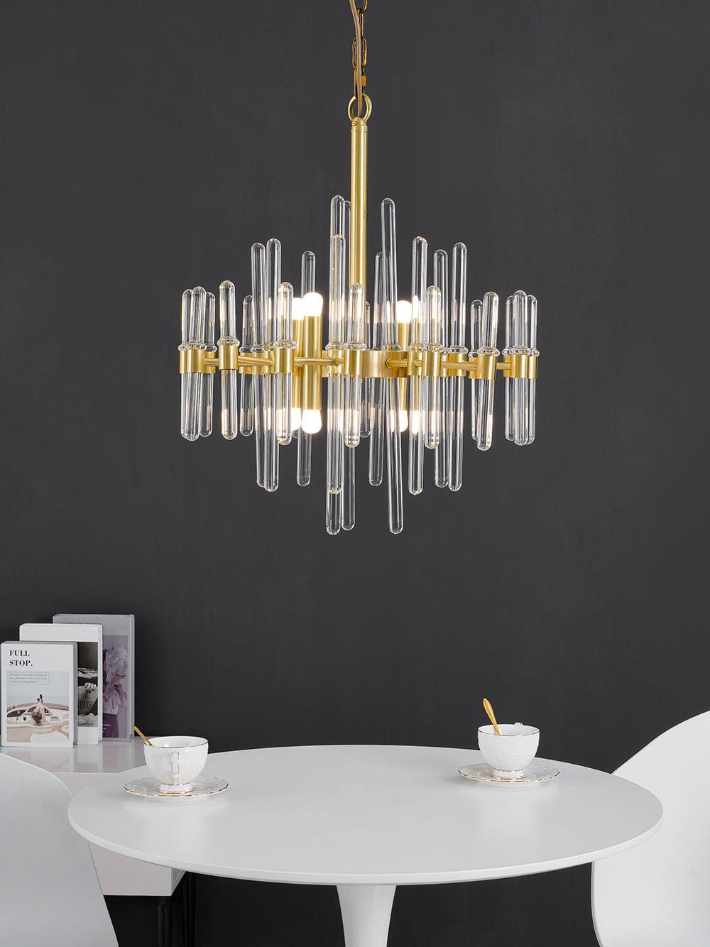 Brass_Chandelier_with_Clear_Glass_Rods_Shade_5 - Oleniva